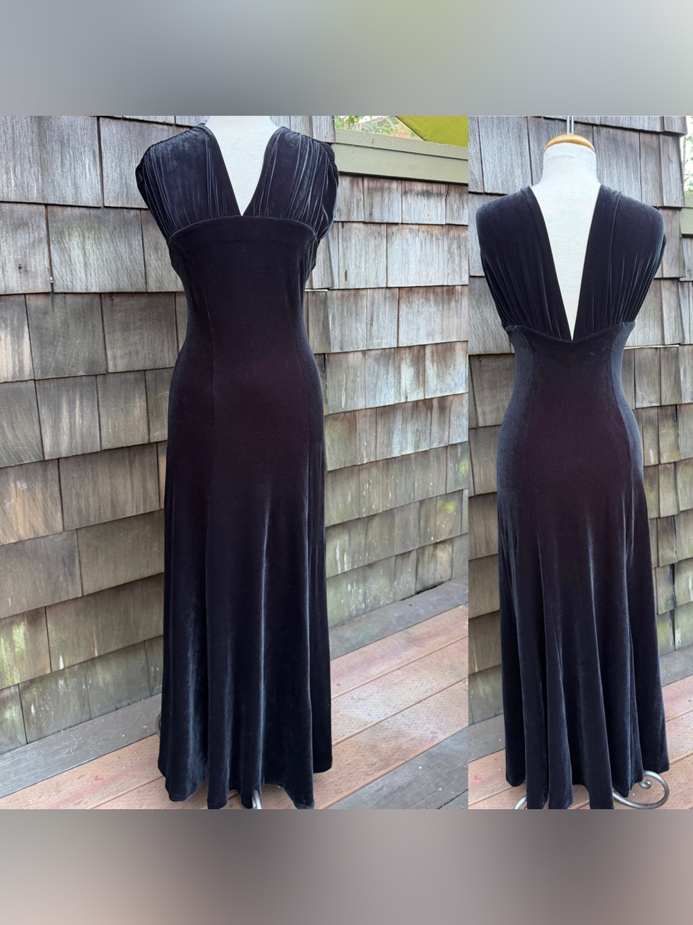 Alexia Admor sexy black maxi Elegance dress v neck & back stretch velveteen Sm